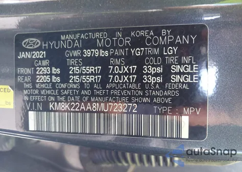 2021 Hyundai Kona Sel from USA, damaged, VIN KM8K22AA8MU723272